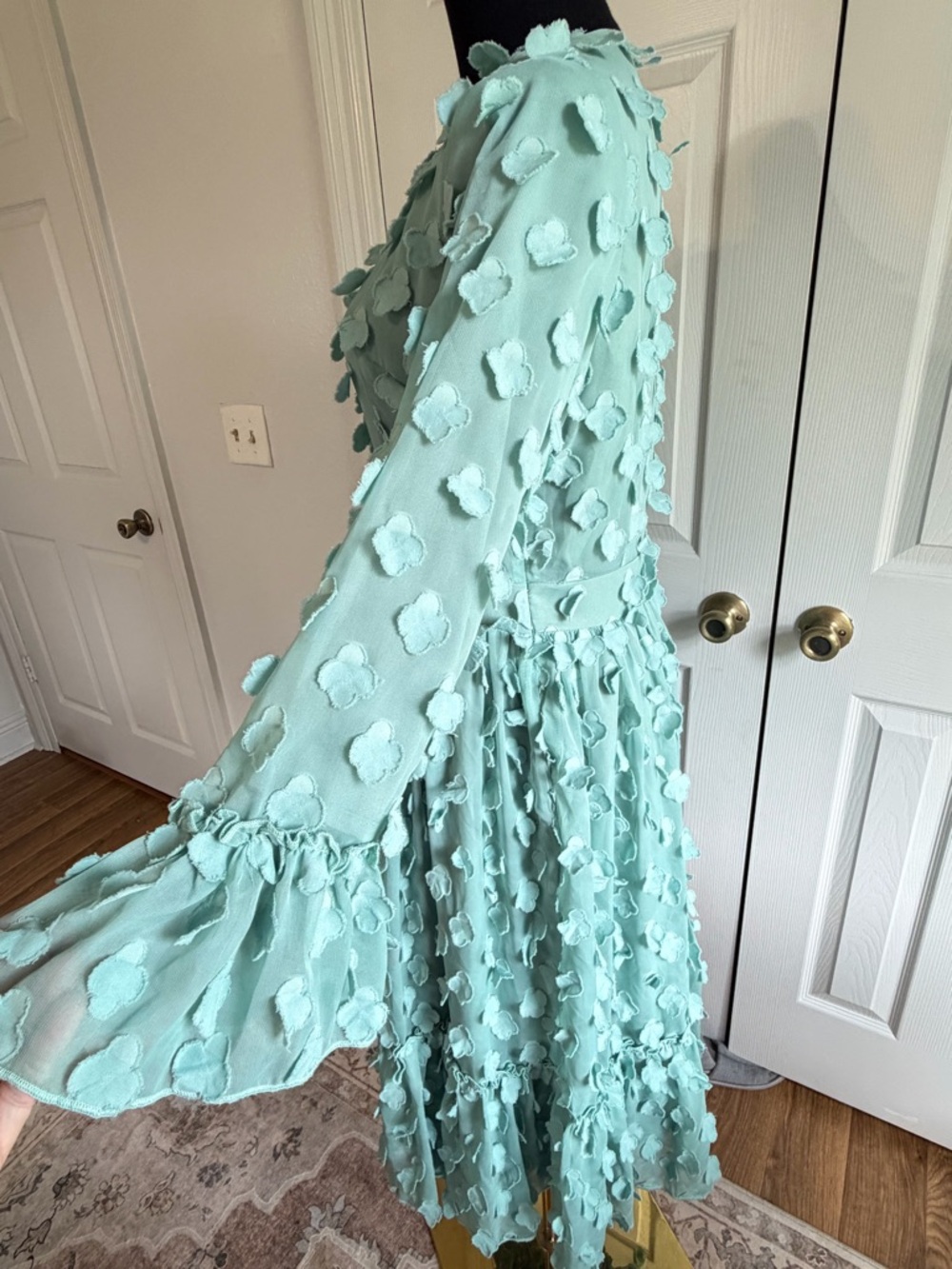 Dainty Jewells Mint Green 3D Floral Midi Dress Size M Modest church Spring - Picture 3 of 11